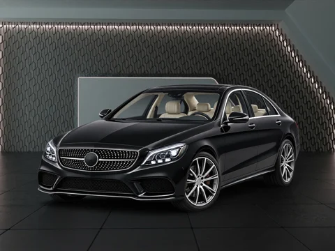 Black sedan in textured pavilion setting
