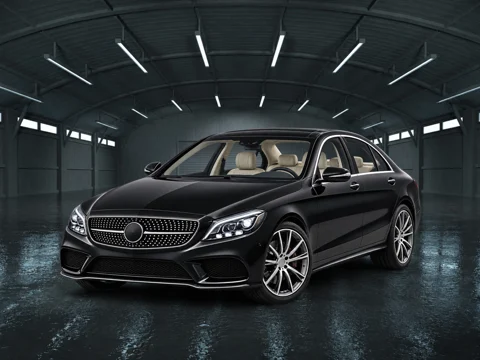 Black sedan in workshop noir setting