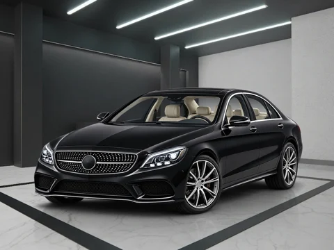 Black sedan in linear light setting