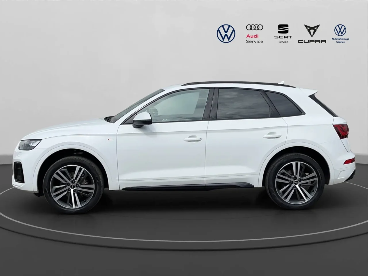 White Audi SUV in a branded virtual showroom